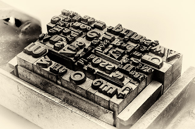 Exemplo de letras usadas na prensa tipográfica Letras usadas na prensa tipográfica